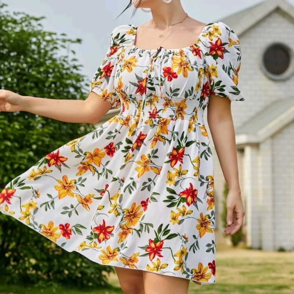 Floral print waist dress